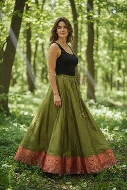 Diya Design Studio Silk Blend Sari Maxi Skirt Boho Festival Cottagecore Brocade